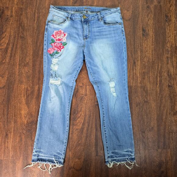 Kut From The Kloth Reese Ankle Straight Rose Embroidered  Distressed Ankle Jeans - Picture 2 of 11